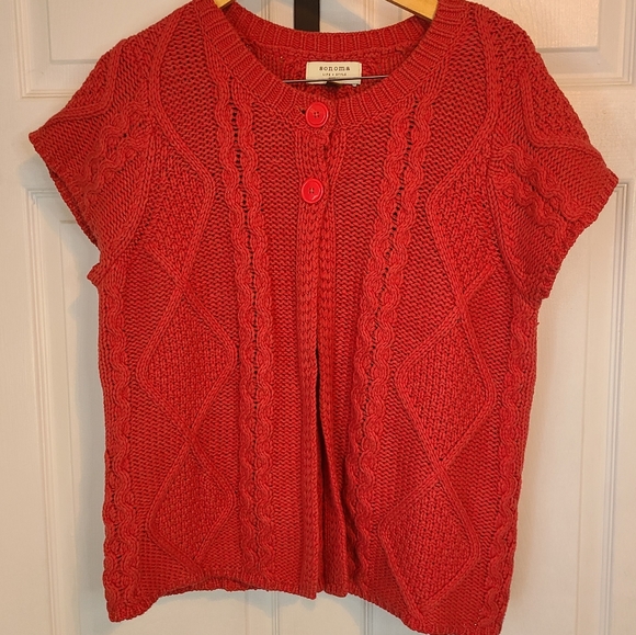 (1263) Sonoma Woman's Shrug Two Button Cable Sweater, Size: 1X Color: Red - Picture 3 of 8
